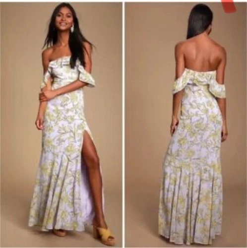 Lulu's Yellow Floral Backless Maxi Dress Size S