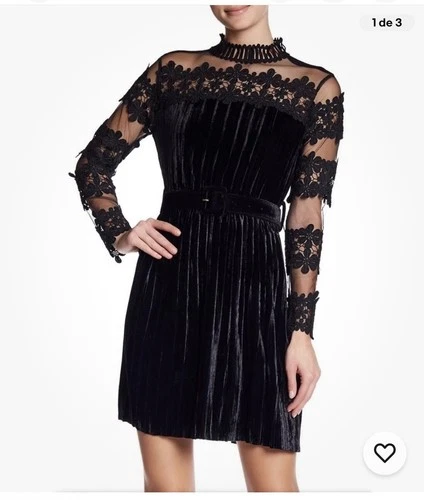 Endless Rose Velvet Mesh Lace Inset Dress Black Size L