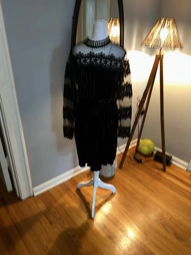 Endless Rose Velvet Mesh Lace Inset Dress Black Size L - photo 2