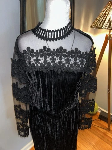 Endless Rose Velvet Mesh Lace Inset Dress Black Size L - photo 3