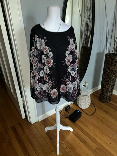 Zac & Rachel Womens Black Floral Blouse 1X - photo 2