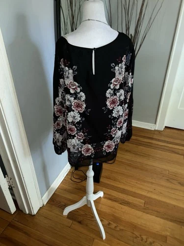 Zac & Rachel Womens Black Floral Blouse 1X - photo 4