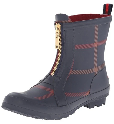 Tommy Hilfiger Blue and Red Plaid Boots with Gold Zipper