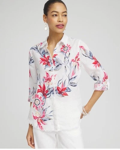 Chico's Women's Linen Floral Floral Print Women's Top Size 6