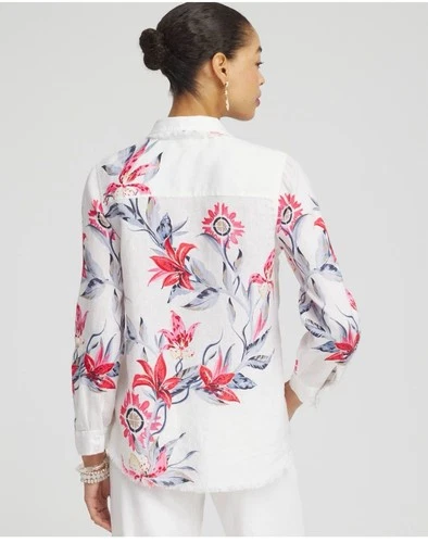 Chico's Women's Linen Floral Floral Print Women's Top Size 6 - photo 2