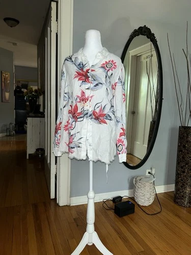 Chico's Women's Linen Floral Floral Print Women's Top Size 6 - photo 3