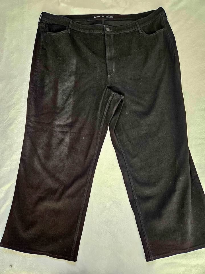 Black Denim High-rise Wide-leg Jeans, Plus size 30