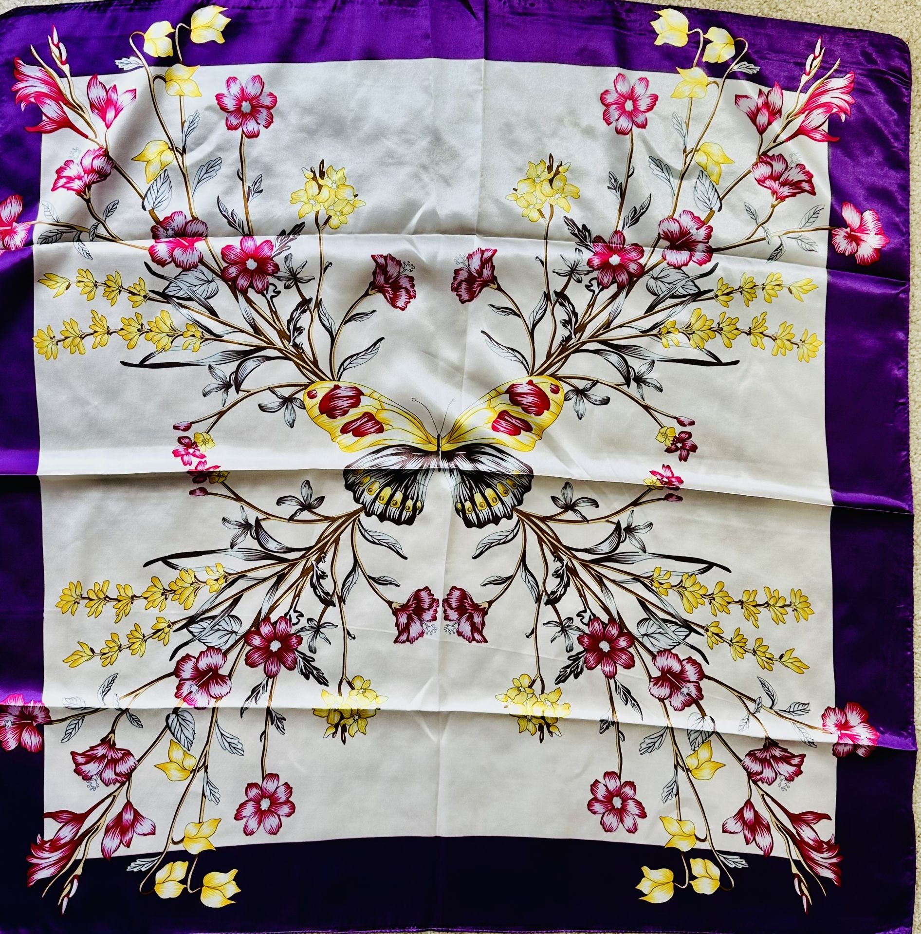 Unique Luxurious Silky Square Scarf Floral Pattern - photo 2