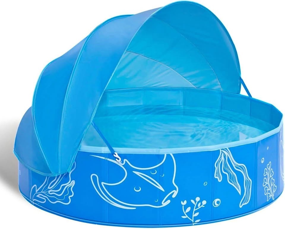 Foldable Kiddie Pool with Canopy: 47in Baby Pool