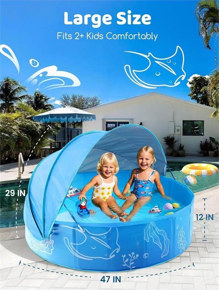 Foldable Kiddie Pool with Canopy: 47in Baby Pool - photo 3