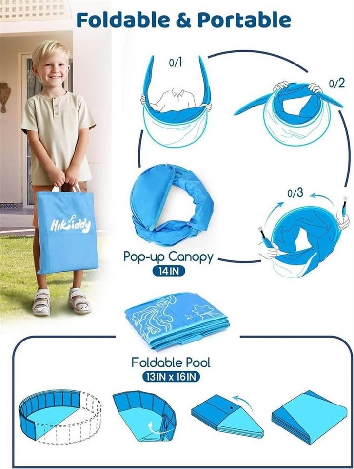 Foldable Kiddie Pool with Canopy: 47in Baby Pool - photo 4