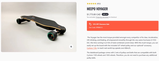 Meepo Voyager Electric Longboard–Rack+Bushings+Lights - photo 2