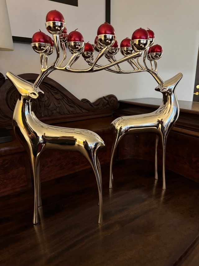 Set of 2 Large Pottery Barn Silver Reindeer Candle Holders