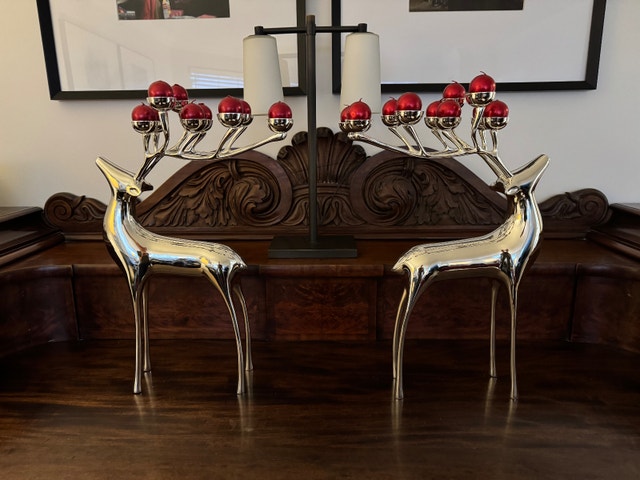 Set of 2 Large Pottery Barn Silver Reindeer Candle Holders - photo 2
