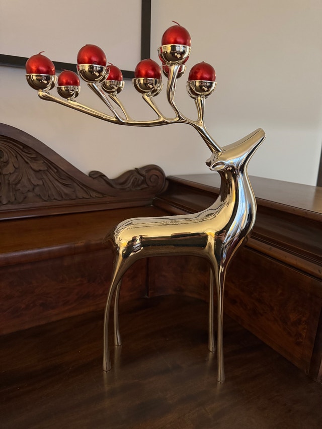 Set of 2 Large Pottery Barn Silver Reindeer Candle Holders - photo 4