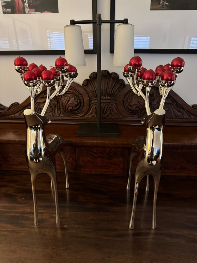 Set of 2 Large Pottery Barn Silver Reindeer Candle Holders - photo 5