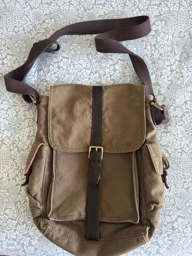 Fossil Canvas and Leather Cross-Body Bag