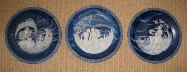 Set of 3 Lapis Blue Incolay Stone Collector Plates