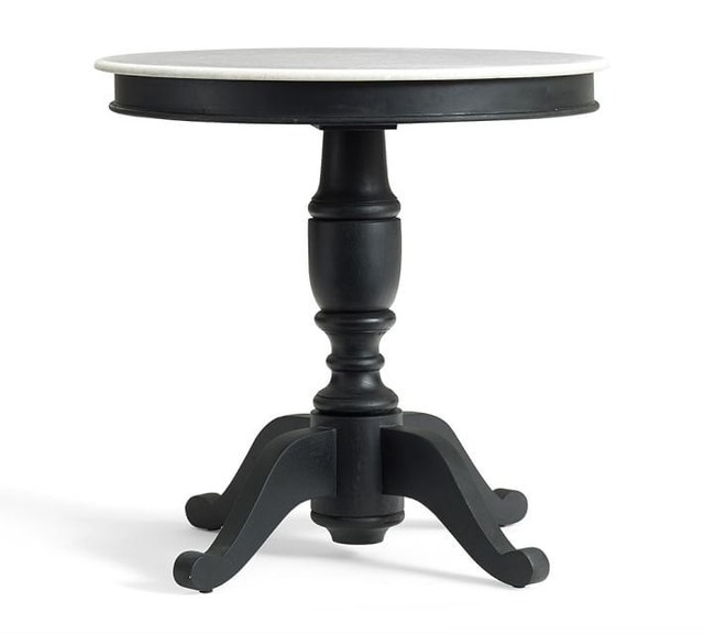 Pottery Barn Black wood & marble top 31" round table, like new - photo 3