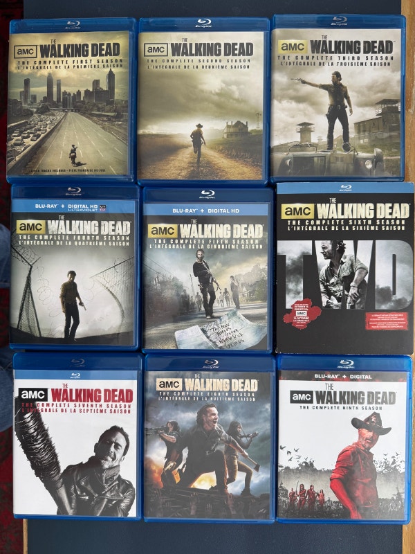 The walking Dead, Seasons 1-9 on blu-ray.  Like new.