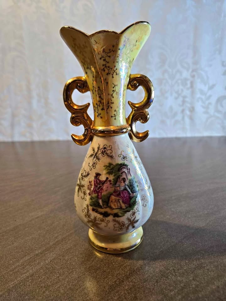 Vintage Porcelain Vase with Gold Accents