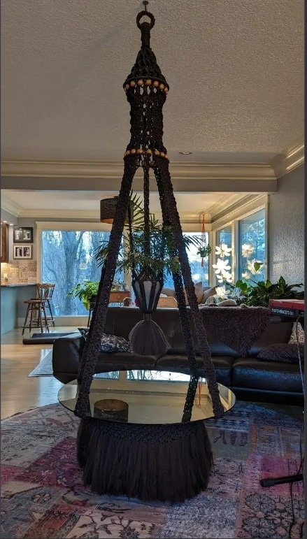 Vintage Mid-century floating macrame coffee table