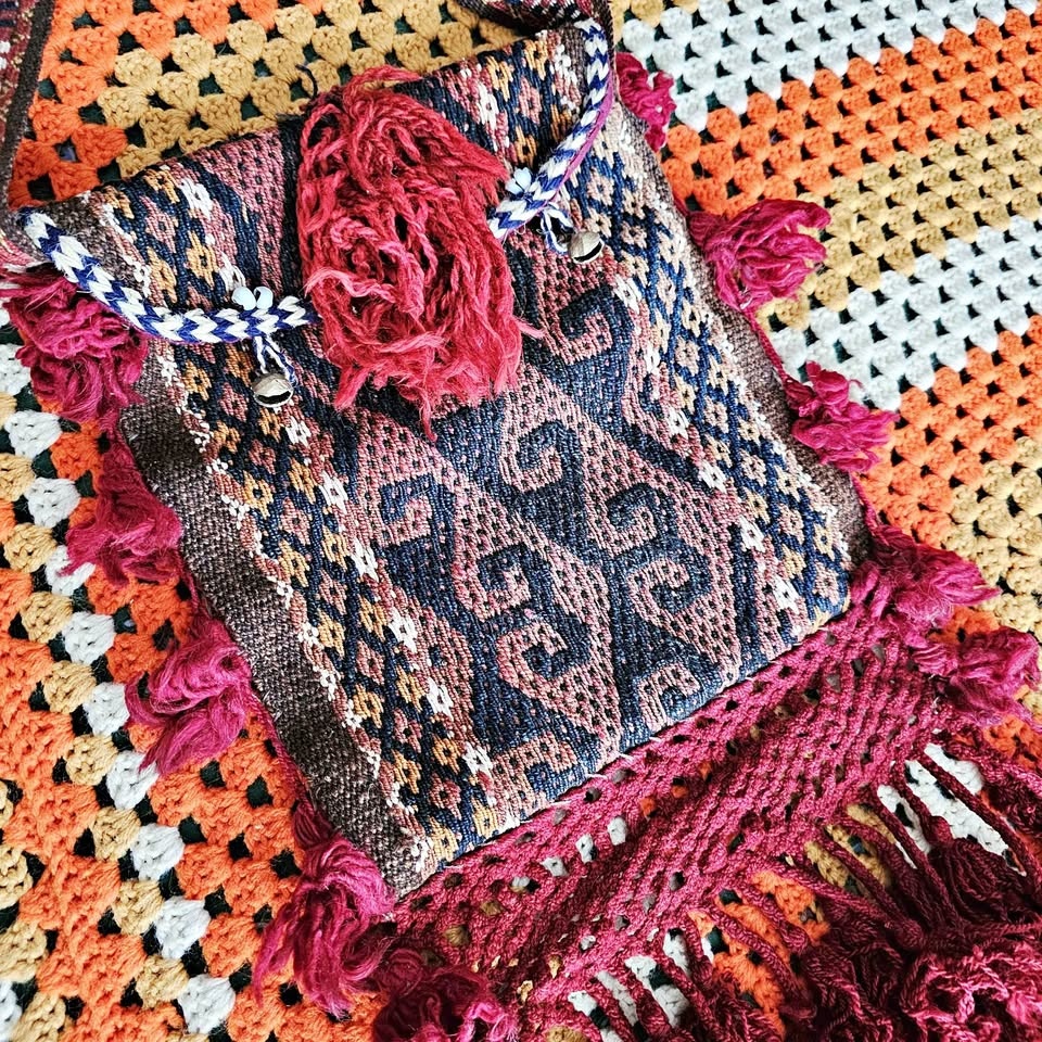 70s Andean Crossbody Woven Tapestry Bag