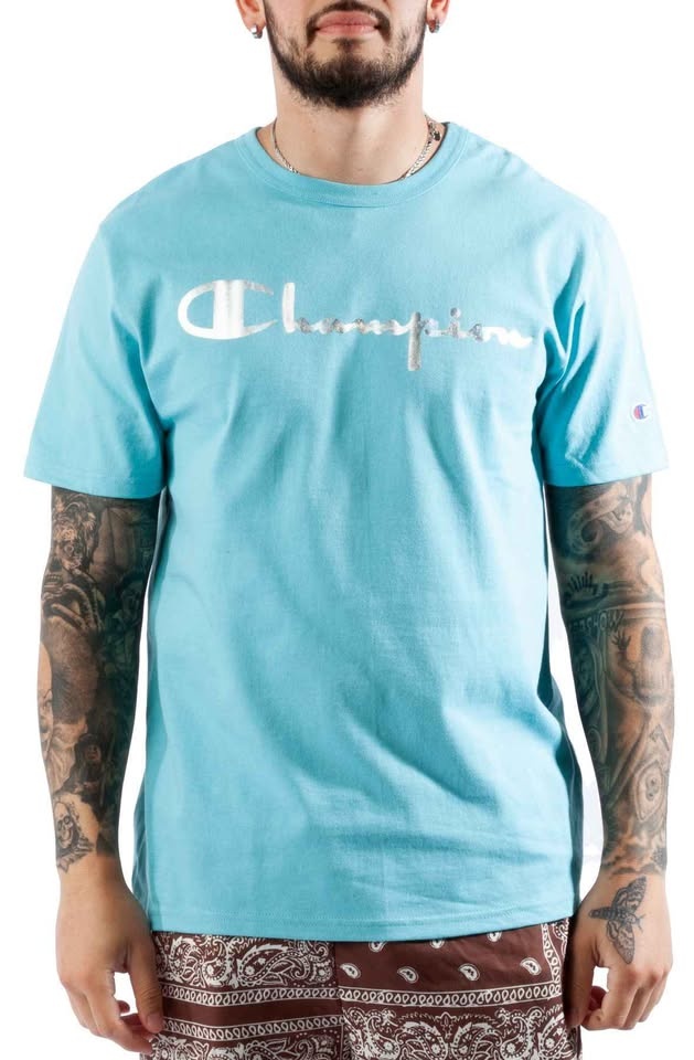 Men's Champion foil heritage Aqua Short Sleeve Tee - photo 4