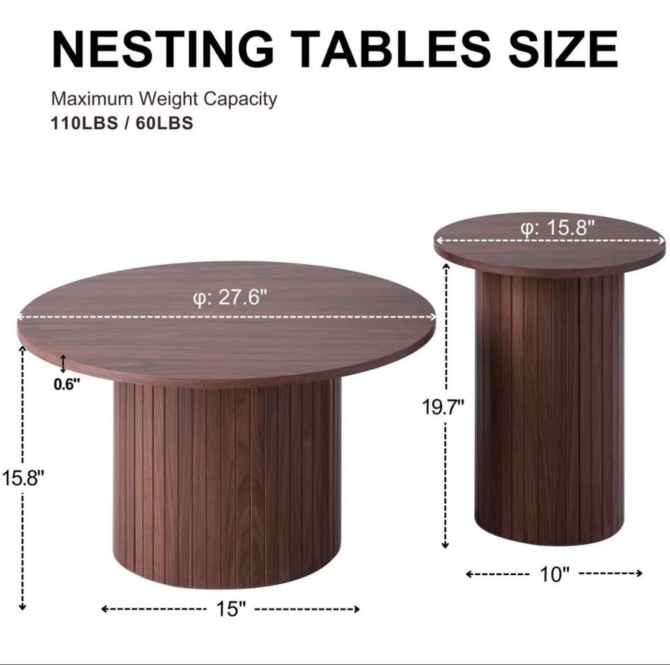 Modern Walnut Nesting Coffee Tables (Set of 2) | Brand New - photo 2