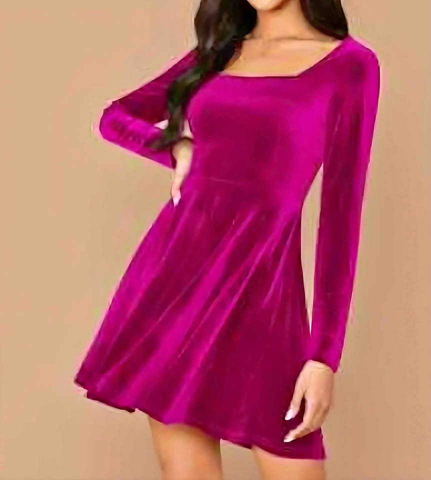 Beautiful Fuchsia Pink Velvet Mini Dress * Barbie * Party * NEW