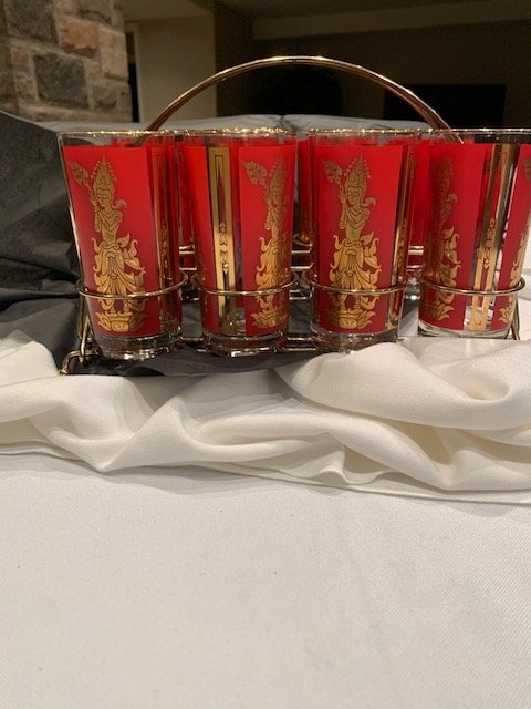 Glasses Culver Vintage " Thai Goddess" Set of 8 MCM
