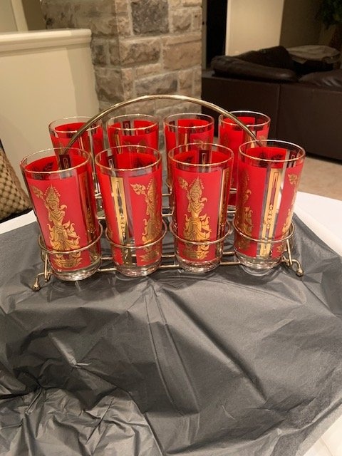 Glasses Culver Vintage " Thai Goddess" Set of 8 MCM - photo 2