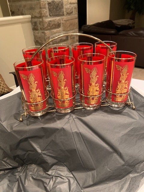 Glasses Culver Vintage " Thai Goddess" Set of 8 MCM - photo 3