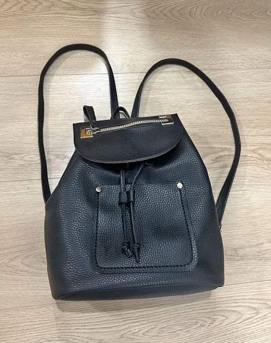 La Diva Black Pebbled Leather Drawstring Backpack