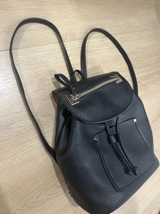 La Diva Black Pebbled Leather Drawstring Backpack - photo 3
