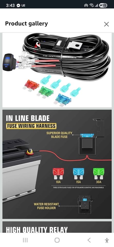 LED Light Bar Wire Harness Kit 12V 18AWG On Off Switch Power - photo 3