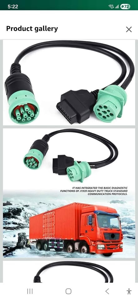 Truck Adapter, 9 Pin to OBD2 Interface Truck Y-Cable