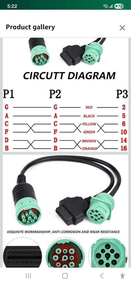 Truck Adapter, 9 Pin to OBD2 Interface Truck Y-Cable - photo 2