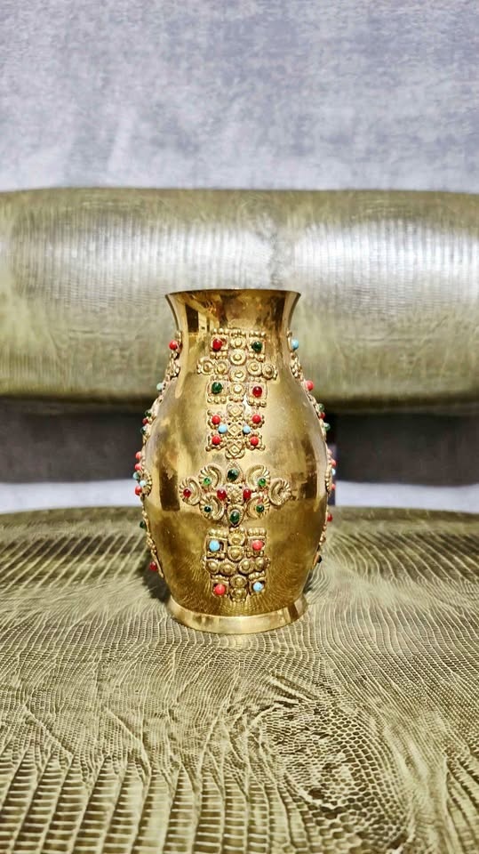 Nice Brass Gemmed Vase $80
