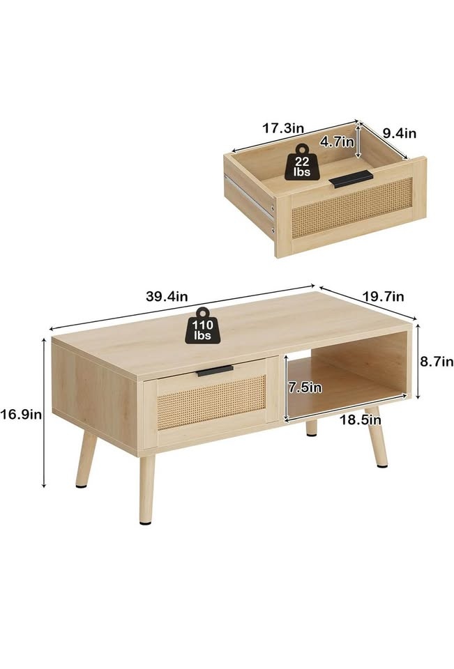 Wood coffee table - Mid century modern - Brand new in box - photo 2