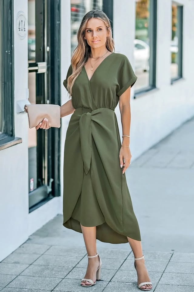 *NEW* CUPSHE Short Sleeve Waist Wrap Midi Dress