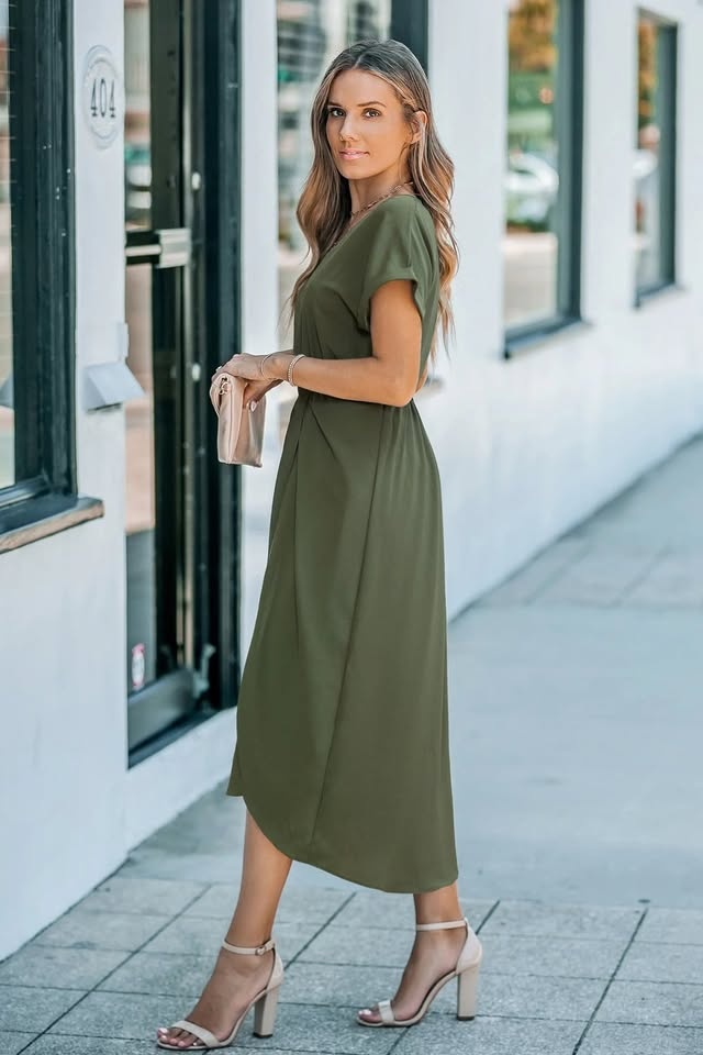 *NEW* CUPSHE Short Sleeve Waist Wrap Midi Dress - photo 3