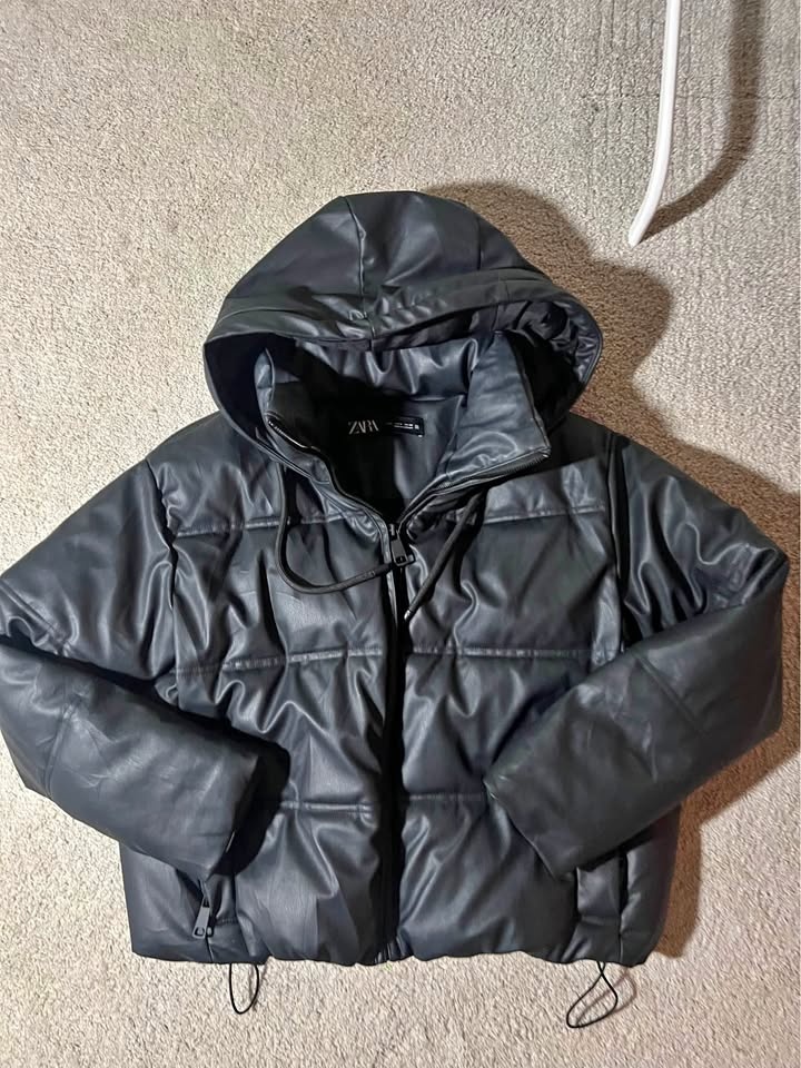 ZARA black leather puffer