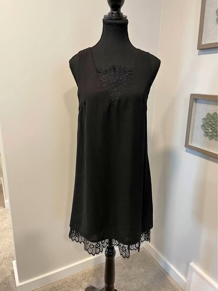 Molly Bracken Little Black Dress with Lace Accents XS