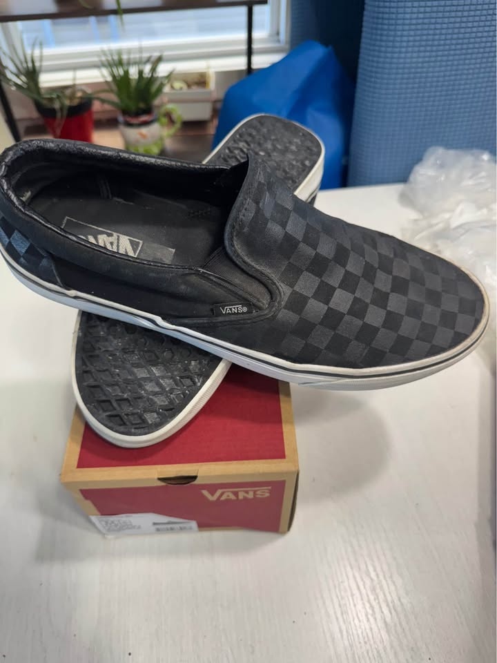 Men’s Sz 12 Vans, black check board slip one - photo 2