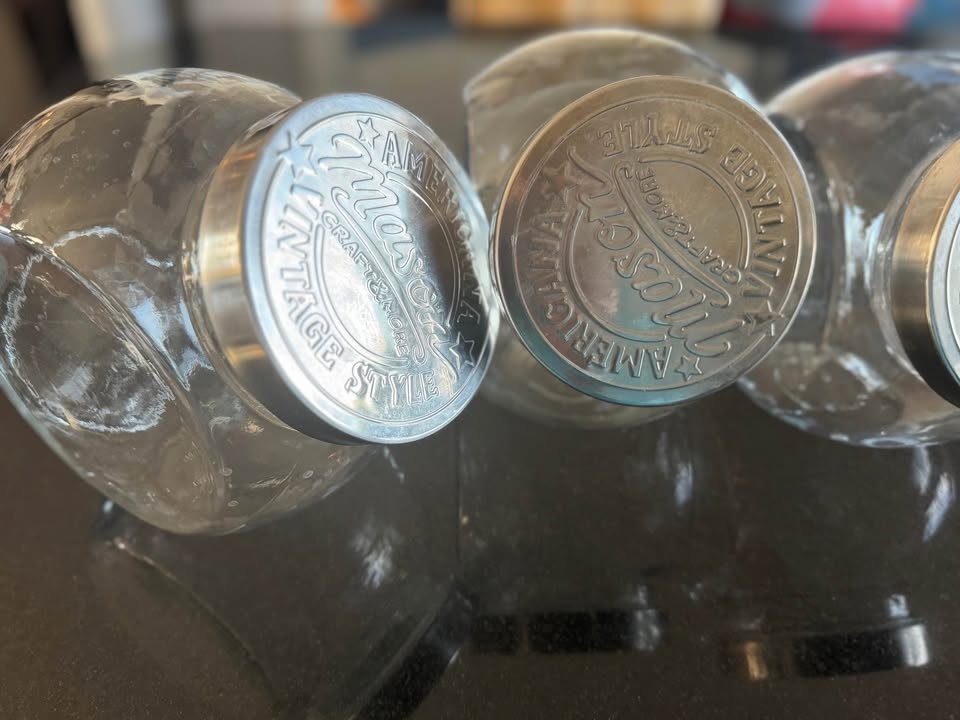 Set of 3 clear glass canisters, only used for a couple months - photo 2