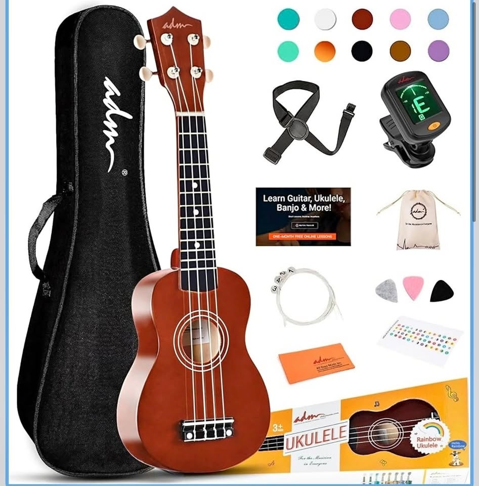 ADM Soprano Ukulele for Beginners 21 Inch Hawaiian Wood Ukelele,