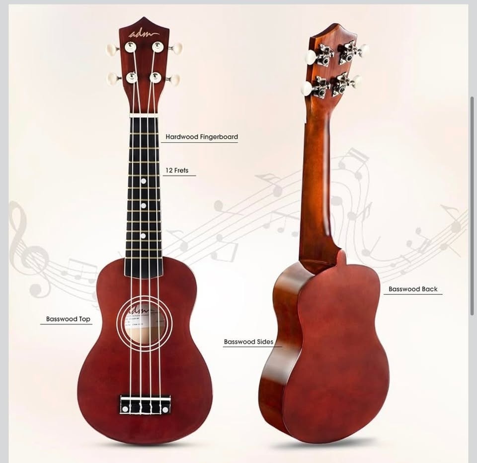 ADM Soprano Ukulele for Beginners 21 Inch Hawaiian Wood Ukelele, - photo 5