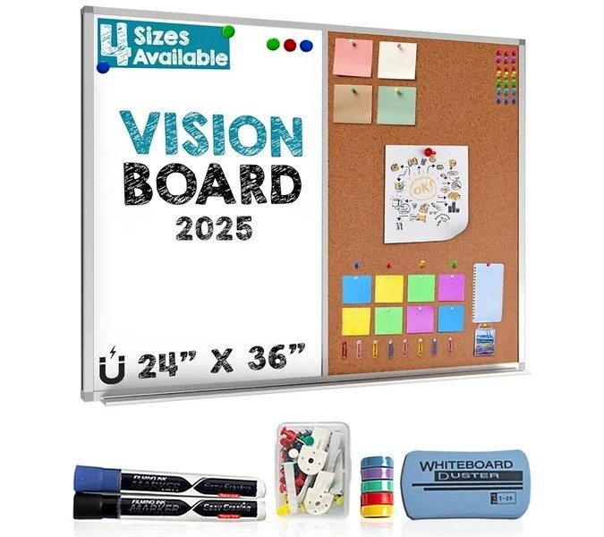 Besso Vision Board: 24" x 36" Cork & Dry Erase Combo