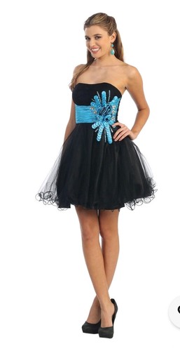Black/Turquois SHORT SWEET 14 DANCE DRESS HOMECOMING 14